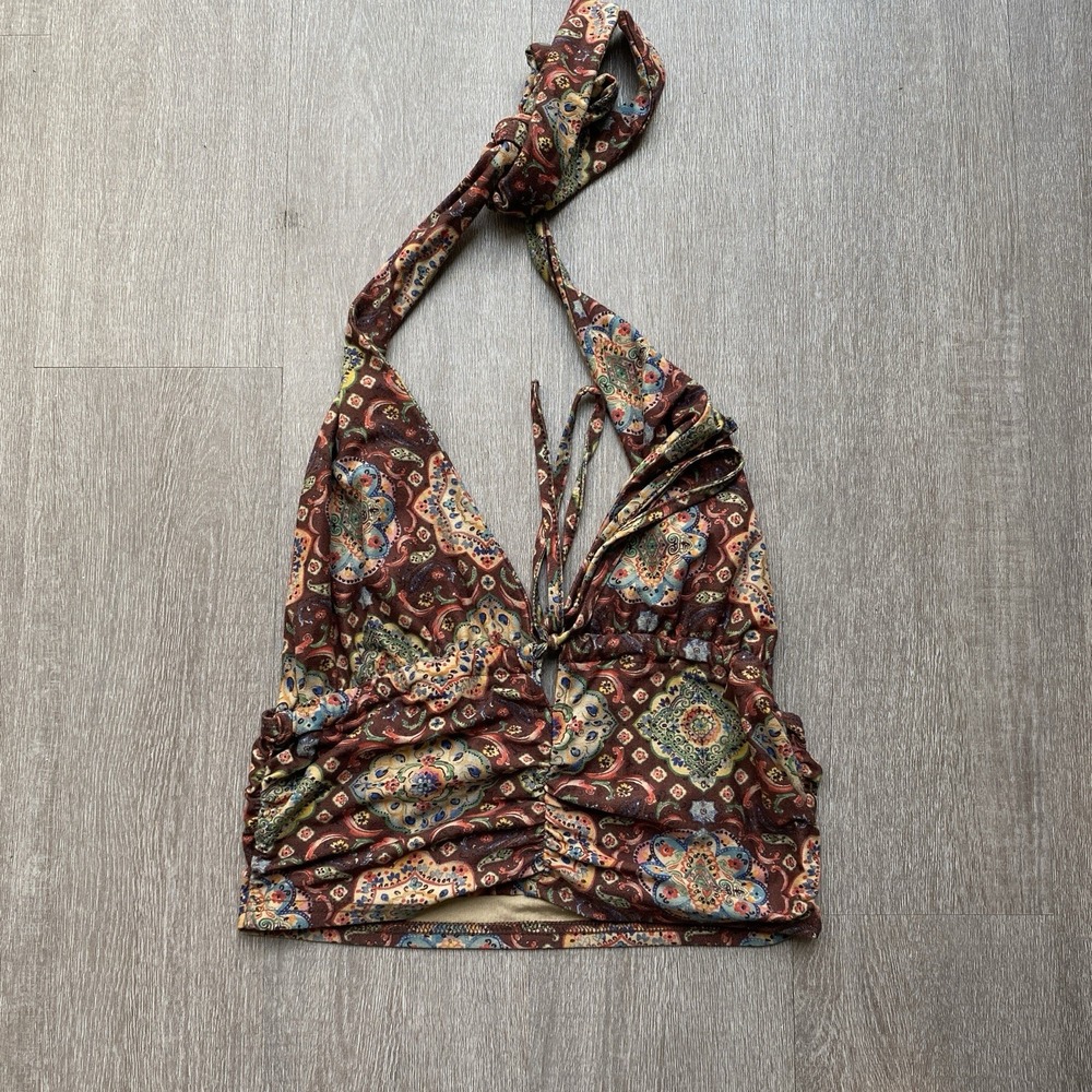 Cider Bohemian Paisley Print Halter Tie Top Size Medium Western Fall 1648 - Picture 5 of 8